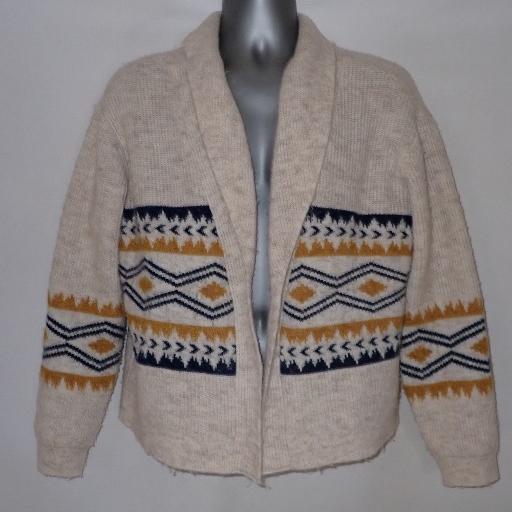 Lucky Brand Southwestern Shawl Collar Cardigan Sweater Oatmeal‎ Small